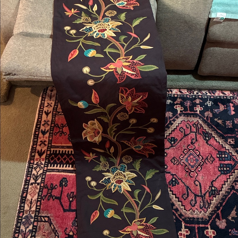 Pier 1 Black Floral Table Runner